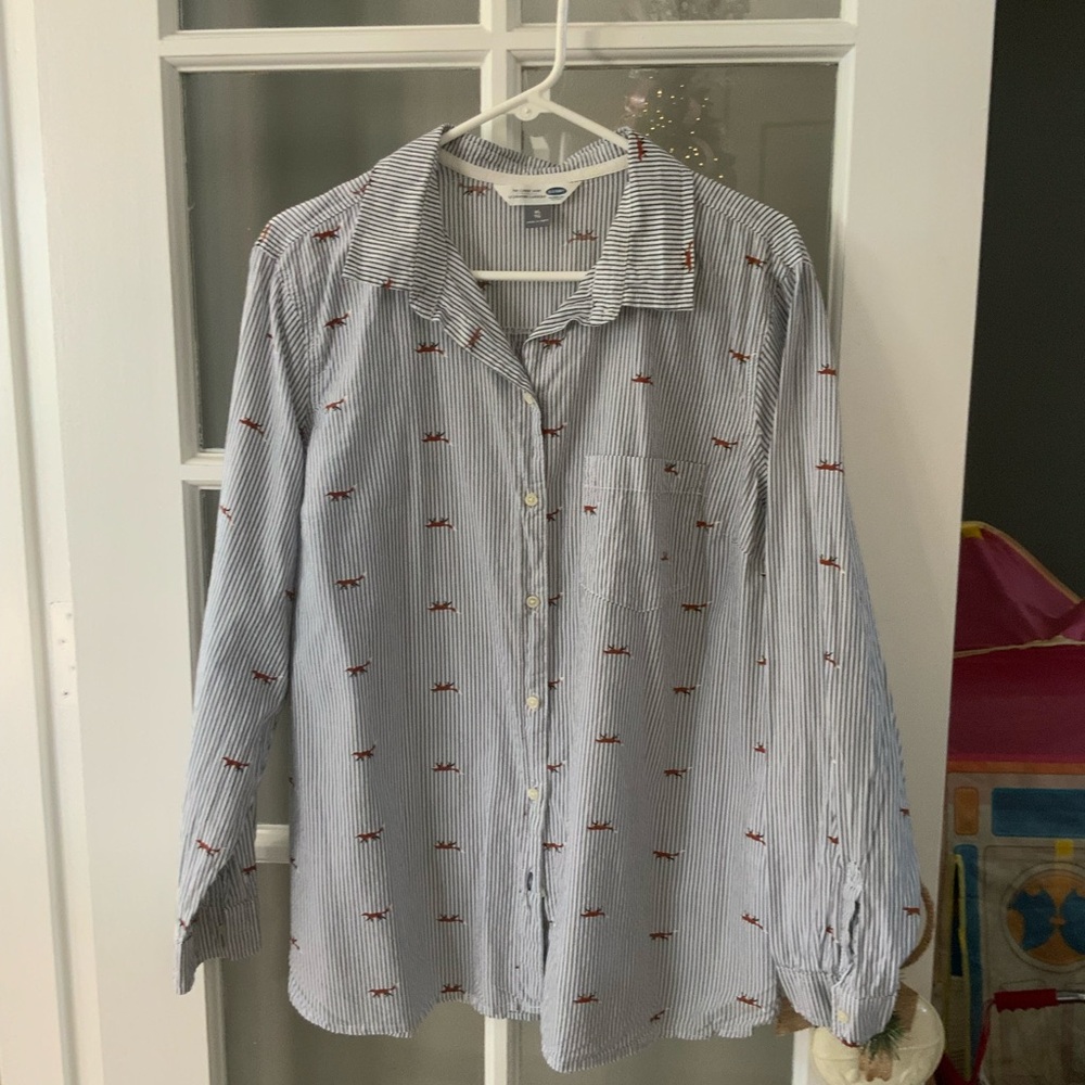 Men's Blue Striped Shirt with Red Accents